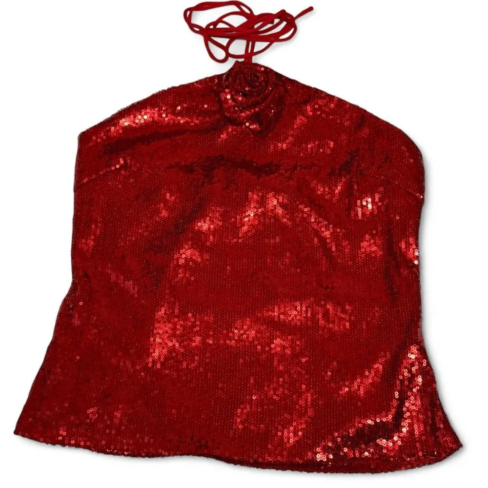 Main Strip Red Sparkle Sequin Halter Top Brand New Size Large - Picture 2 of 5